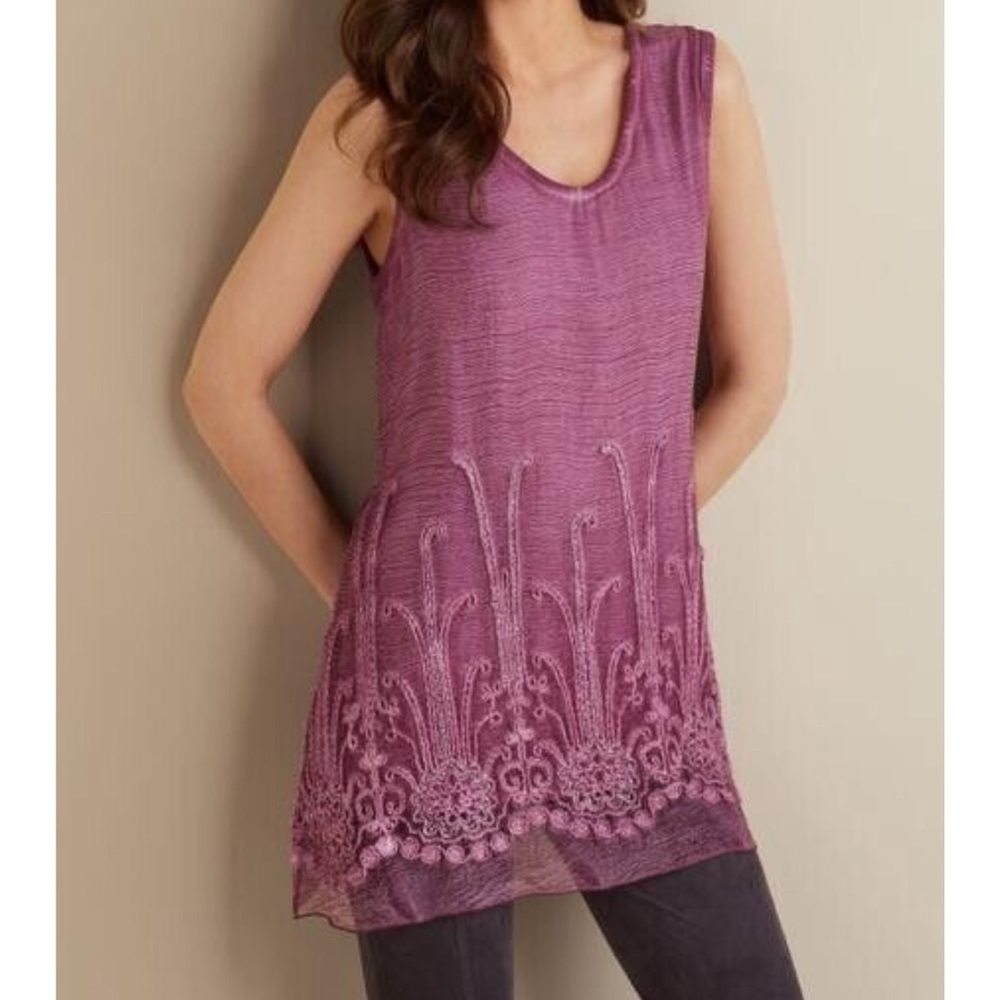 Soft Surroundings Mauve Embroidered Tank Top